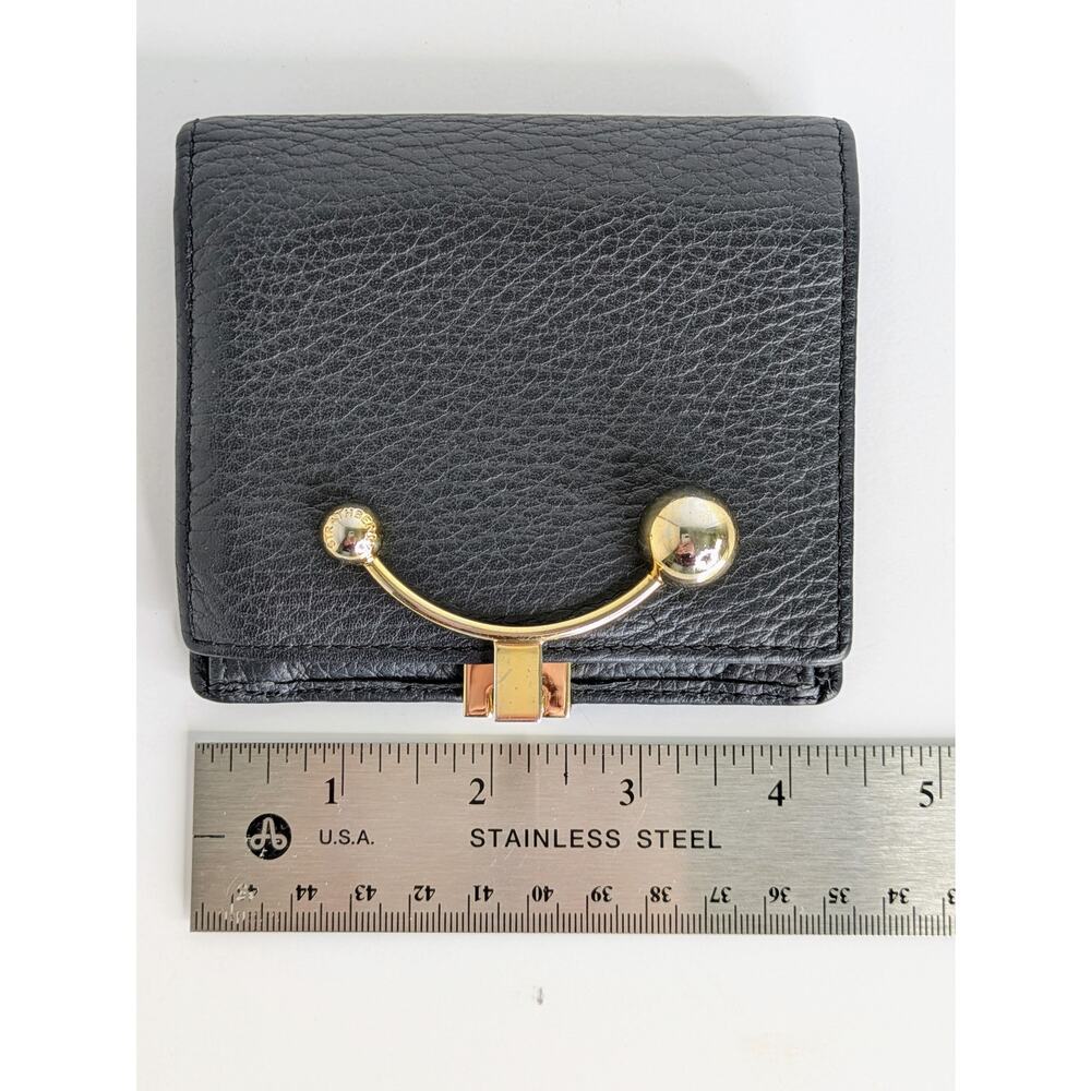 Strathberry Crescent Wallet Black Pebbled Leather Bifold Signature Hinge Bar - Picture 14 of 16